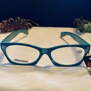 Art Wear Reading Glasses-teal polkadots